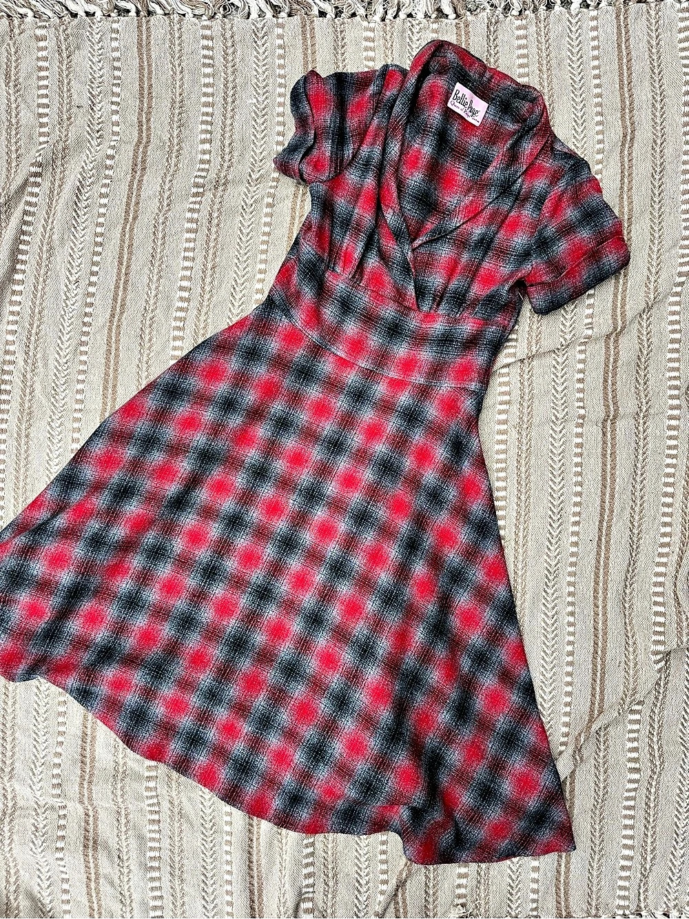 Bettie Page 50's Dress Plaid Red & Gray